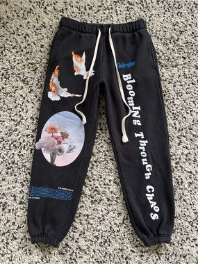Civil Regime Jogger Sweatpants Black Blooming Through Chaos Flame Doves Medium